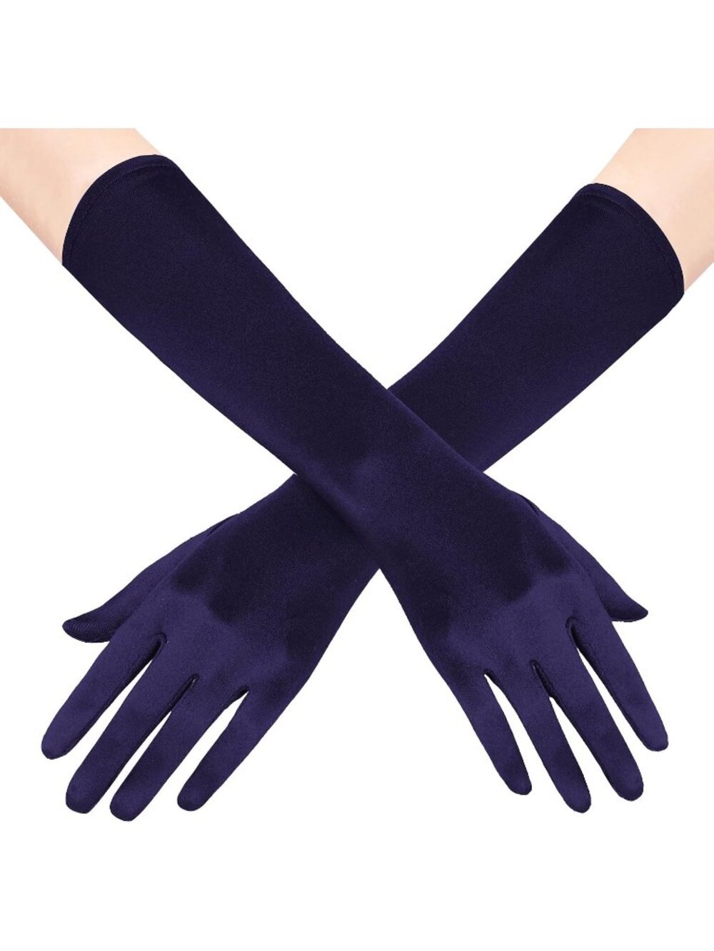 Women's Navy Blue Bridal Shower 1920s Flapper Stretchy Long Satin Opera Gloves